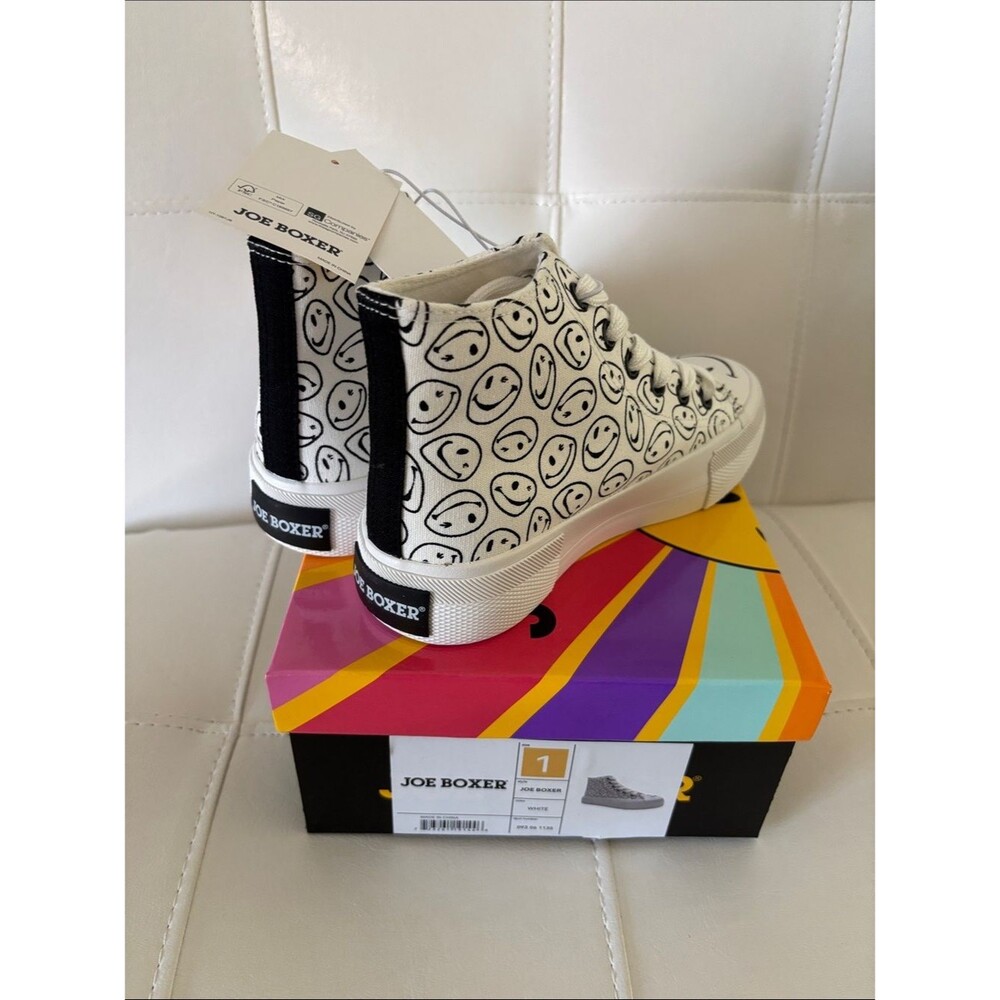 Joe Boxer White High-Top Sneakers with Black Smiley Print - Picture 3 of 6